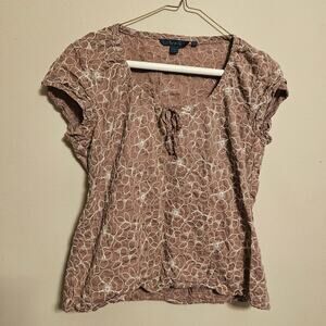 Boden Mauve Tan Short Sleeve Floral Textured Cotton Blouse 12
